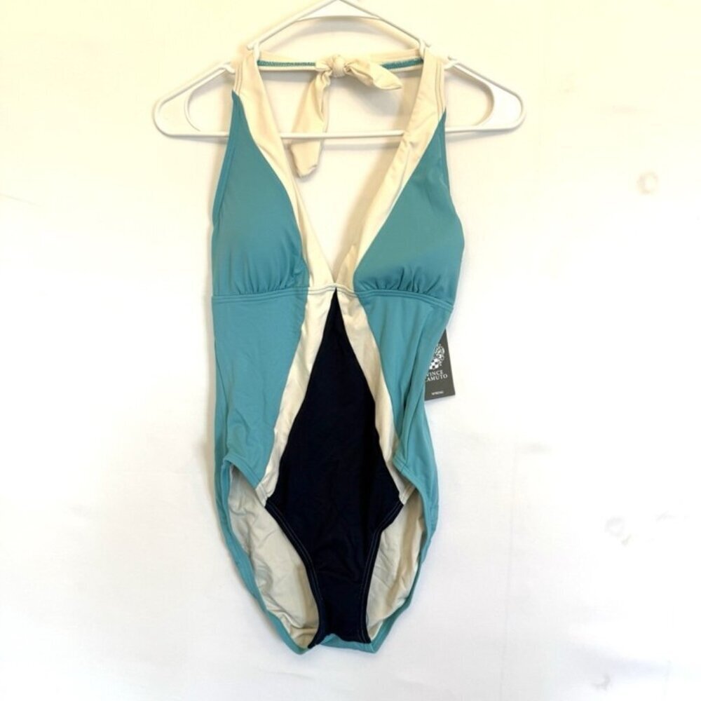 Vince Camuto Women’s Blue/White Halter One Piece Swimsuit Size 12